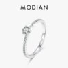 Modian Solid 925 Sterling Silver Simple Round Clear CZ Finger Rings For Women & Girls Cassic Wedding Statement Fine Jewelry Gift