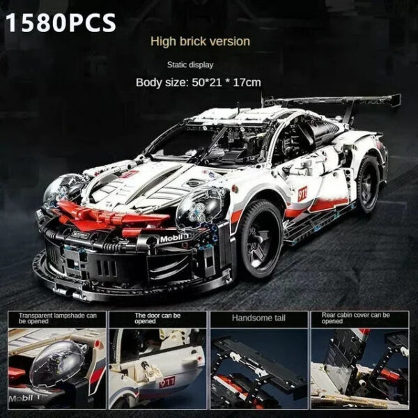 67ce0a235e083311 1580+Pcs 1:10 Assembled Building Blocks Compatible 42096 Electric Sports Car Model Remote Control with Lights DIY Birthday Gifts