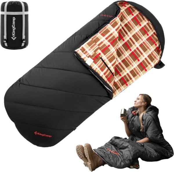 67d284238a3c02c3 KingCamp Sleeping Bag for Adults, Cold Weather & Warm Extra Wide Big & Tall XL Portable Waterproof Flannel Sleeping Bags, Essentials Gear Accessories for Camping Backpacking Hiking Indoor & Outdoor