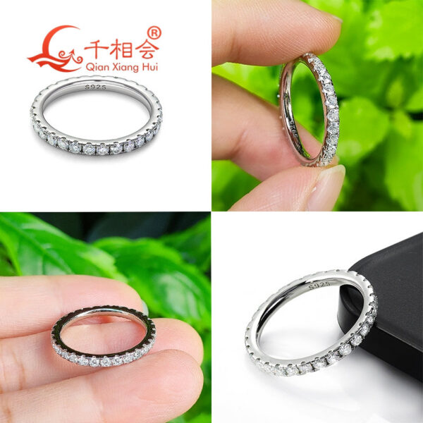 67dfafa3f57be92d solid 2mm Full Eternity Ring Band Sterling Sier white Round Moissanite Diamond Jewelry gift dating party women