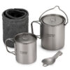 67e68874100f2a0a Tomshoo 3 PCS Titanium Cookware Set Ultralight 750ml Pot 450ml Water Cup Mug w Lid Folding Spork for Outdoor Camping Backpacking