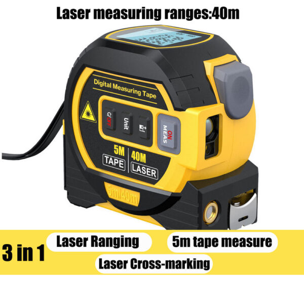 3in1 Laser Rangefinder 5m Tape Measure Ruler LCD Display with Backlight Distance Meter Building Device Area Volumes Surveying