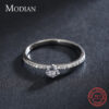 Modian Solid Sterg Sier Simple Round Clear CZ Finger Rings For Women & Girls Cassic Wedding Statement Fine Jewelry Gift