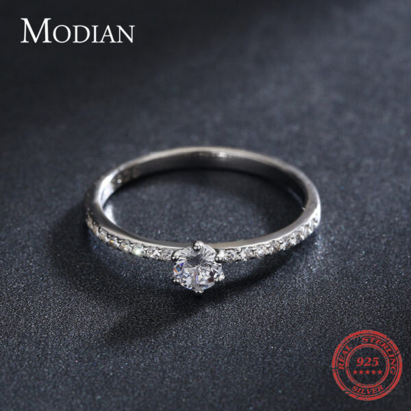 Modian Solid Sterg Sier Simple Round Clear CZ Finger Rings For Women & Girls Cassic Wedding Statement Fine Jewelry Gift