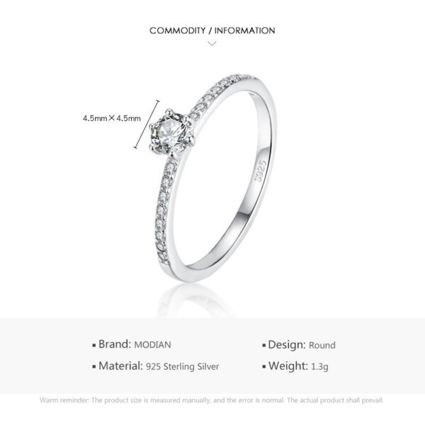 Modian Solid Sterg Sier Simple Round Clear CZ Finger Rings For Women & Girls Cassic Wedding Statement Fine Jewelry Gift
