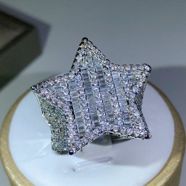 Sier Star Diamond For Man/women Solid White /Yellow Gold Rings Shine Hiphop Jewlery Gifts