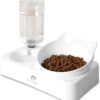 Marchul 3 in 1 Cat Bowl, Cat Food and Water Bowl Set, 10°Tilted Cat Food Bowl, Raised Cat Bowl with Automatic Water Dispenser Bottle, Detachable Wet and Dry Cat Dishs for Cat and Puppy