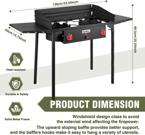 68ac72f52f3ab0d4 2 Burner Gamping Stove with Windpanel& Side Shelves, Bag, Auto Ignition Button,Regulator,150,000 BTU Camping Stove Propane Burner for Outdoor BBQ&Backyard Cooking Camping Home