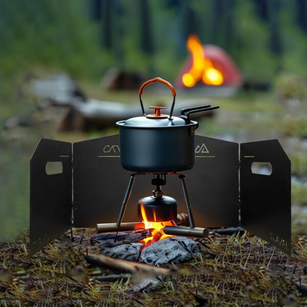 68c9c177c10db50b 4 Plates Camping Stove Windscreen Metal Wind Blocker Folding Stove Windshield with Storage Bag Stove Wind Screen for Outdoor Camping Accessories for Camping, Hiking, Cooking, Picnic (Model 1)