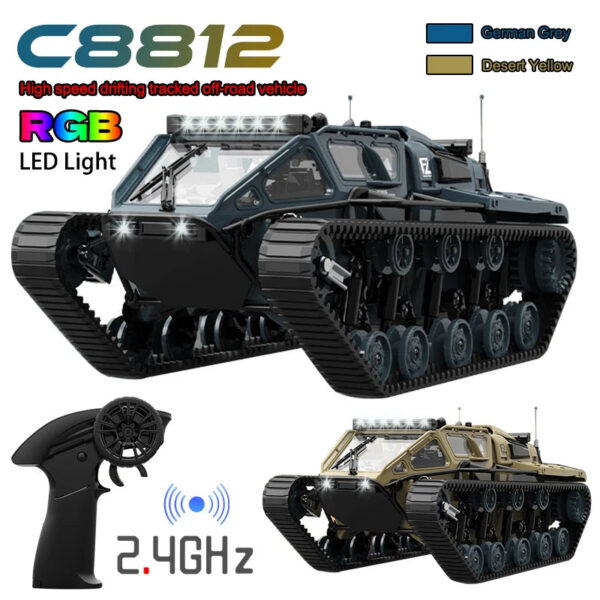 68cf52b6f6b1d8de JJRC C8812 LED Light Full Scale Tracked Tank Simulation Model Toy RC Car Model Drift Remote Control Off-Road Vehicle Boy Gift