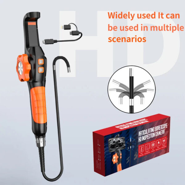 360 Degree Rotation Endoscope Inspection Camera 6.4mm Lens HD Articulated Borescope Camera for Automotive Car IOS Android