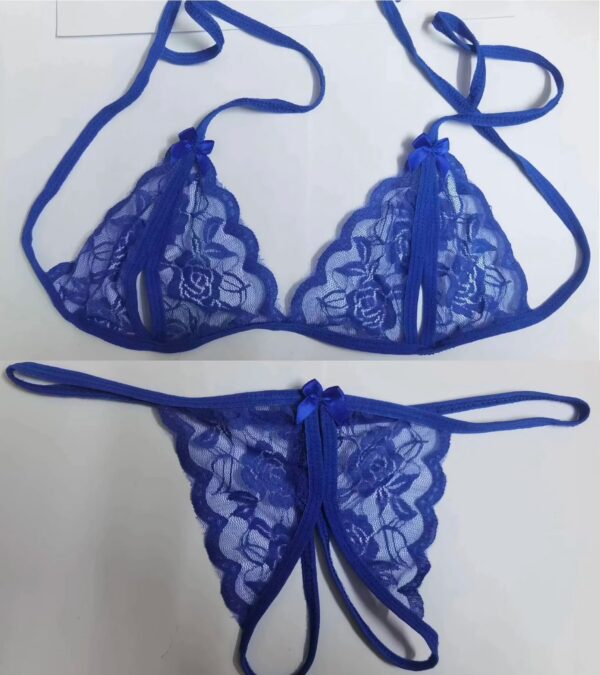 68ed99ba3f5297d2 Sexy Lace-up Lingerie Set Women Hot Exotic Open Crotch Transparent Underwear G-string Bandage Bikini Three-point Set