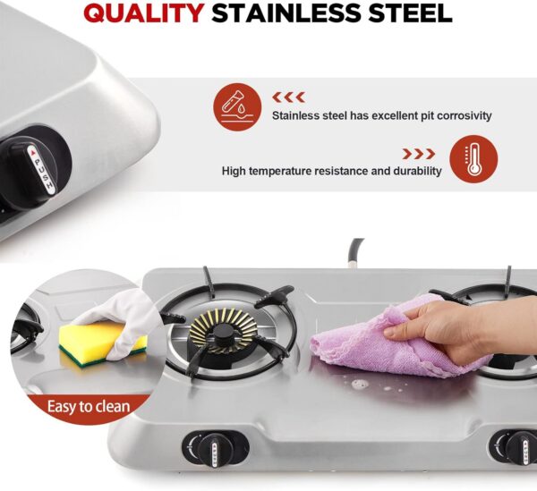 Propane Stove 2 Burner Gas Stove,Portable Stainless Steel Stove,Auto Ignition Camping Dual LPG for RV, Apartment, Outdoor
