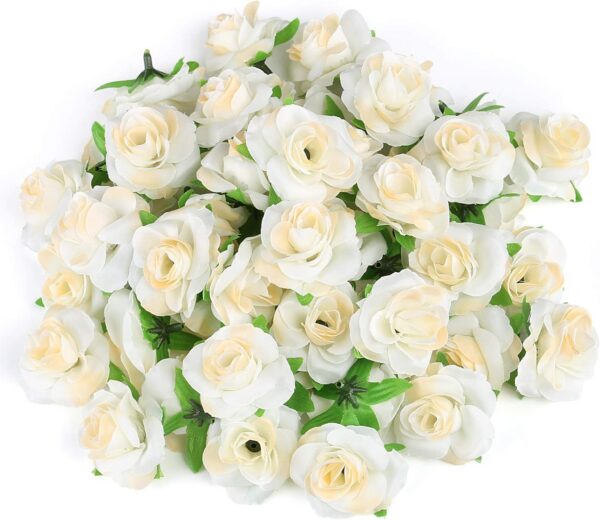 Kesoto 50pcs Pink Roses Artificial Flowers Bulk, 1.6" Small Silk Fake Roses Flower Heads for Decoration, Crafts, Wedding Centerpieces Bridal Shower Party Home Decor
