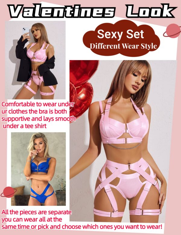 Avidlove for Women Sexy Strappy Underwire Push Up Bra Garter Set Lingerie with Chain