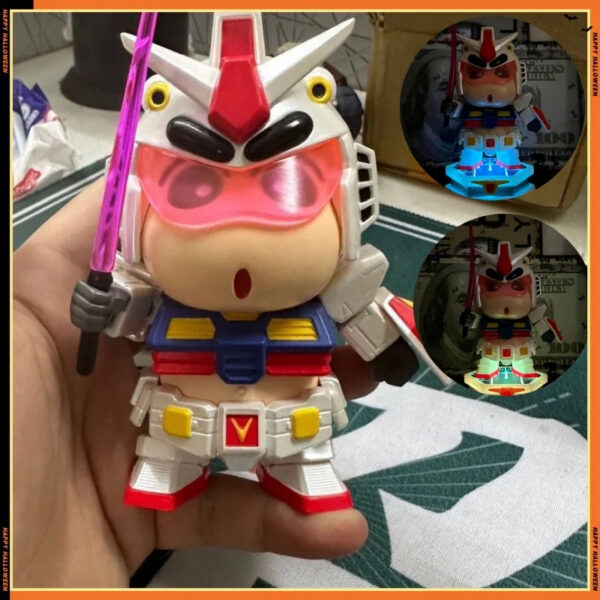 69b1c240cee73a7b 15CM Gundam Crayon Shan-chan Figures GD Shan-chan HIHI Cos Action Figures With Light Base Statue Model Collection Kids Toy Gifts