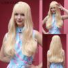 69bff1a1c607ff34 FERRE Black Pink Ombre Synthetic Cosplay Long Straight Layered Wigs with Bangs for Women Heat Resistant Fake Hair