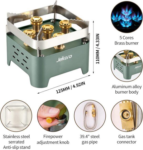 9000W Gaskocher Camping, Winddichter Campingkocher Outdoor Tragbarer Edelstahl Gaskocher für MFS-1a Butan Kartuschen, für Hiking Trekking Picknick, mit Tragekoffer