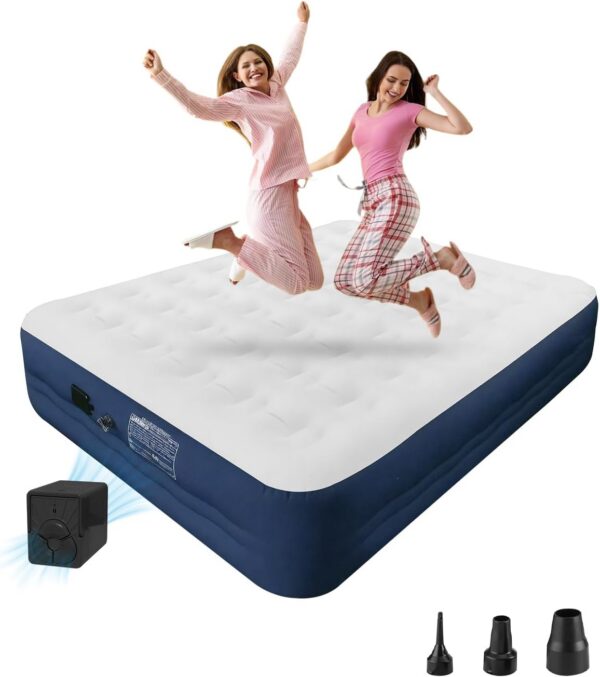 69cde0534d4154e5 Queen Air Mattress with Built-in Pump - 18 Inch Extra Thick, Luxurious Velvet Plush Surface & Reinforced Edge - Portable Inflatable Bed for Home, Camping & Travel - Hotel-Like Comfor - Grey