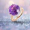 HOYON Rose Gold Brazilian Natural amethyst Six claw Temperament Colorful Gem Diamond Style Opening Ring