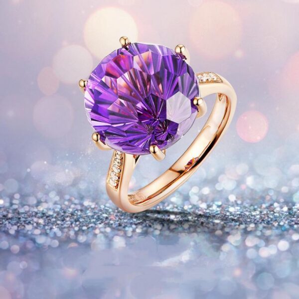 HOYON Rose Gold Brazilian Natural amethyst Six claw Temperament Colorful Gem Diamond Style Opening Ring