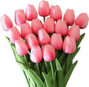 69f8f74c66b9e9b8 Dark Pink Tulips Artificial Flowers 20Pcs Real Touch Faux Fake Tulips Flowers for Home Office Wedding Decor Artificial Tulips Flower Arrangement Bouquet Faux Flowers for Decoration