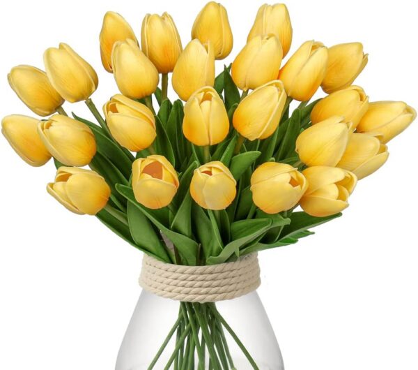 10 Pcs Orange Tulips Artificial Flowers Real Touch Fake Tulips Fake Flowers for Decoration 13.5" Faux Tulips Faux Flowers Bulk Artificial Tulips Flowers for Vase Centerpieces Home Wedding Bouquet