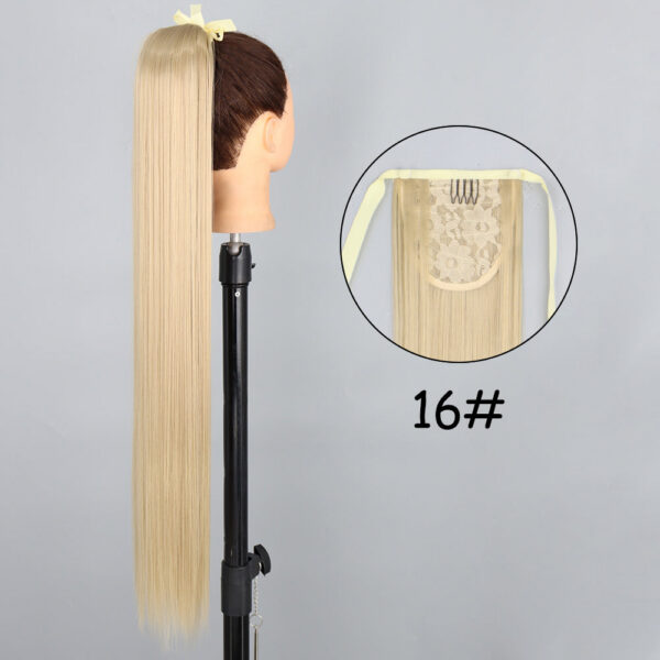6a4147ec3f7fd312 34inches Synthetic Ponytail Hair Extension Clip in Fake Wig Hairpiece Blonde Wrap Around Pigtail Long Smooth Overhead Pony Tail