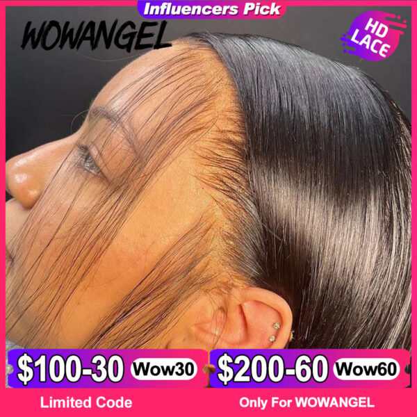 6a5f92d2f3435005 WOW ANGEL 250% 13x6 Wigs Straight Invisible Melt Skin HD Lace Front Human Hair Wig