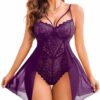 Avidlove Babydoll Lingerie for Women Floral Snap Crotch Teddy Chemise Nightie Lace Nightgown
