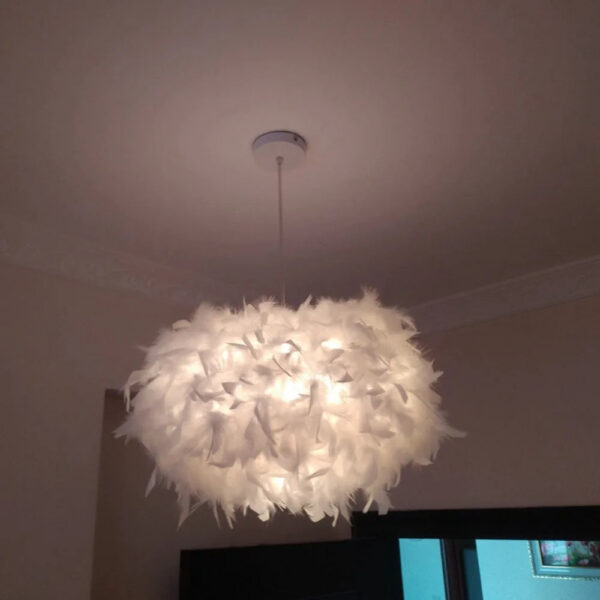 6a8ebb5cd26f0535 Modern Fluffy Pendant Light White Feather Shade Droplight Lighting Bedroom Study Creative Hanging Lamp 220V