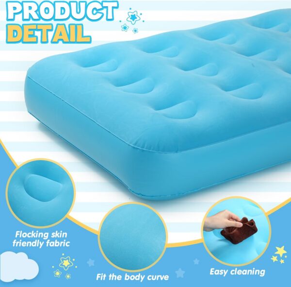 Kids Sleeping Pad for Camping Air Bed Flocked Surface with Inflatable Pillow Camping Air Mattress for Backpacking Travel Sleepover Outdoor Tent Guest(Sky Blue)