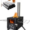 LAMA Tent Camping Stove, Portable Folding Stainless Steel Wood Stove with Chimneys and Gloves, Wood Burner for Tents, Hiking, Cooking, Heating, Camping, Silverwhite