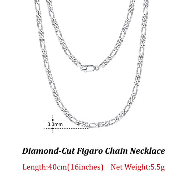 Rinntin Sterling 3.3mm Diamond-Cut Figaro Chain For Men Women Fashion Sier Necklace Jewelry SC34