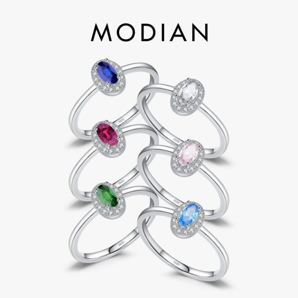 6ab9eb0667abbc17 MODIAN Real 925 Sterling Silver Classic Elegant Oval Rainbow Colorful Zirconia Ring For Women Wedding Engagement Fine Jewelry