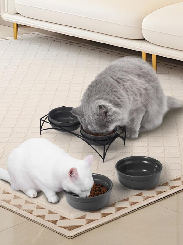 Y YHY Ceramic Raised Pet Bowls 12 oz Capacity 2.75” Height Sturdy Metal Stand, Grey