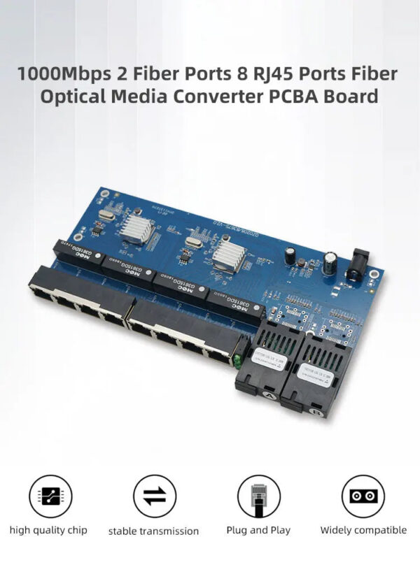 6ad18caeee1308db 3pcs Gigabit placa metro Switch fibra 10/100/1000M 8 RJ45 UTP 2 SC Fiber Port Fast Ethernet PCBA Fiber Optical Media Converter