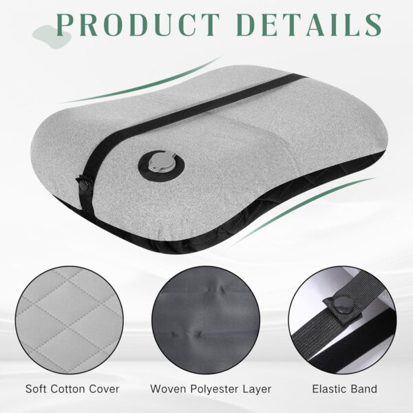 6ad383664eec7687 2 Pack Inflatable Travel Camping Pillow with Removable Cover Backpacking Blow up Neck Air Pillow Compressible for Lumbar Support Travel Hiking(Black,Grey)