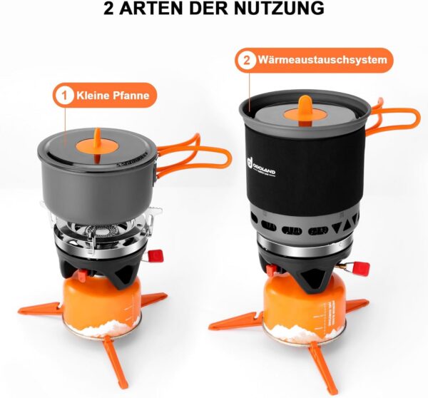 6ad54d568c4f205e Odoland Rucksack- und Campingkocher Kochsystem, 7-in-1 energiesparendes Kocher-Set, leichter Kochtopf mit Brenner zum Wandern, Trekking, Angeln und Backpacking