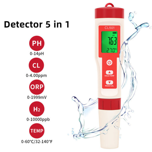 6af50bd898eaebb3 5 in 1 Chlorine PH CL2 H2 ORP Temperature Meter Quality Tester for Pools Drinking Water Aquarium Swimming Pool
