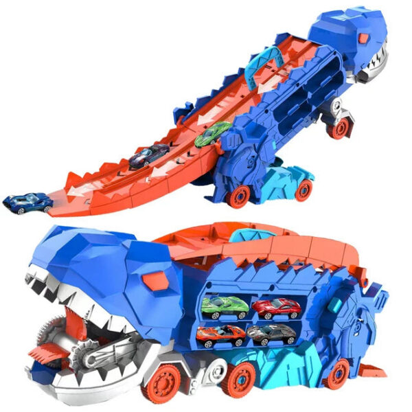 New product folding dinosaur Transporter Car Toys compeve game roll to eat & store die-cast cars（Come with2 Metal Cars）
