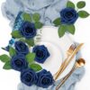 Mocoosy 50Pcs Roses Artificial Flowers, Navy Blue Fake Roses for Decorations, Real Touch Foam Rose with Stems Bulk for DIY Wedding Bouquets Centerpieces Arrangements Valentine's Day Party Home Decor