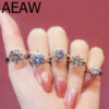 AEAW 1.0ct 3ct 5ct EF Round White Gold Plated Sier Moissanite Ring Diamond Test Passed Jewelry Woman Girlfriend Gift
