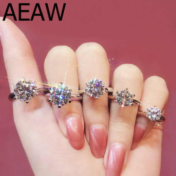 AEAW 1.0ct 3ct 5ct EF Round White Gold Plated Sier Moissanite Ring Diamond Test Passed Jewelry Woman Girlfriend Gift