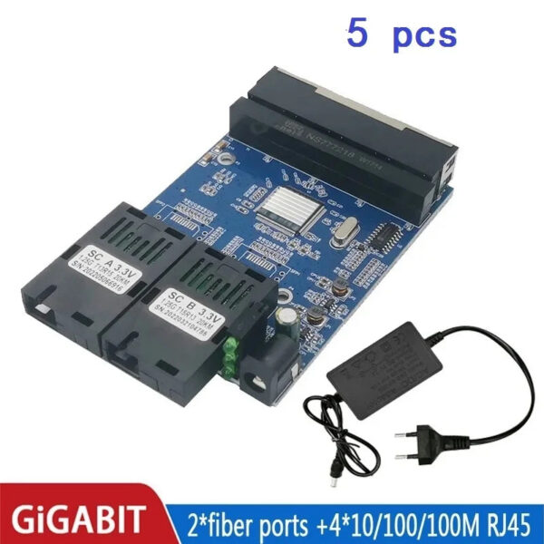 Fiber Switch 4 RJ45 UTP 2 SC Gigabit Fiber Optical Media Converter 2SC 4 RJ45 2G4E Ethernet PCBA board