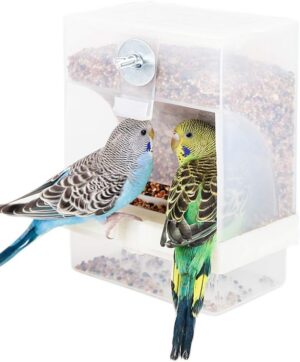 6b4faaec133ce3db Automatic Bird Feeder No Mess for Cage Inside Birds Stuff Cage Accessories Seed Food Container for Small Brids Cockatiel Budgerigar Macaw Finch Budgie Parakeet Conure Canary Parrots Lovebird