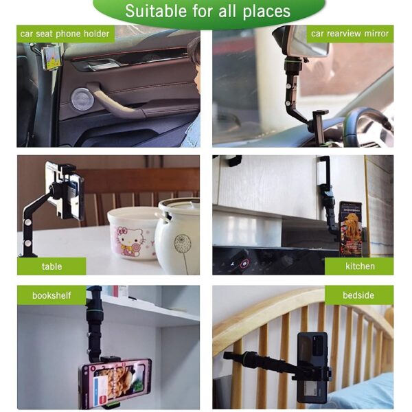 Rearview Holder, 360° Rotatable and Retractable Car Phone Mount, Multifunctional Rear View Mirror Holder for All Ca