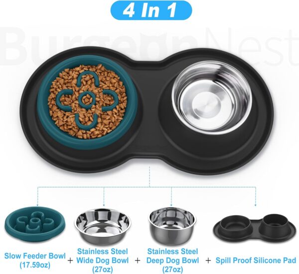 6b662fd403c1d1c6 BurgeonNest Dog Bowl Slow Feeder,4 in 1 Dog Food and Water Bowl with Stand Slow Down Eating Dog Puzzle Bowl Set with Non-Skid Silicone Mat for Small Medium Dogs