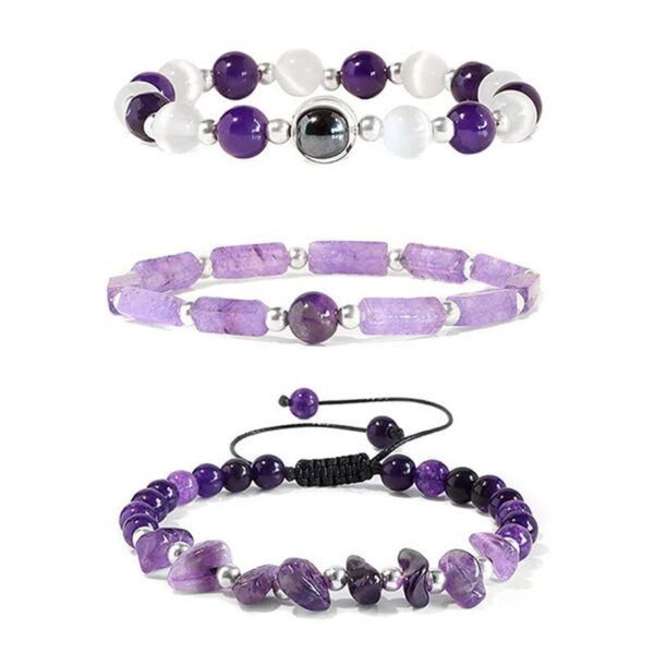 6b6a47ca9c999b43 3pcs/Set Body-Purifying Amethyst Bracelet Weight Loss, Yoga, Meditation - Healing Stone Jewelry for Women and Men