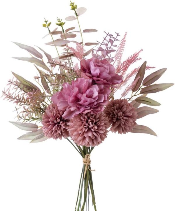 KIRIFLY Artificial Fake Flowers Plants Silk Flower Arrangements Wedding Bouquets Decorations Plastic Floral Table Centerpieces for Home Kitchen Garden Party Décor (Purple White)